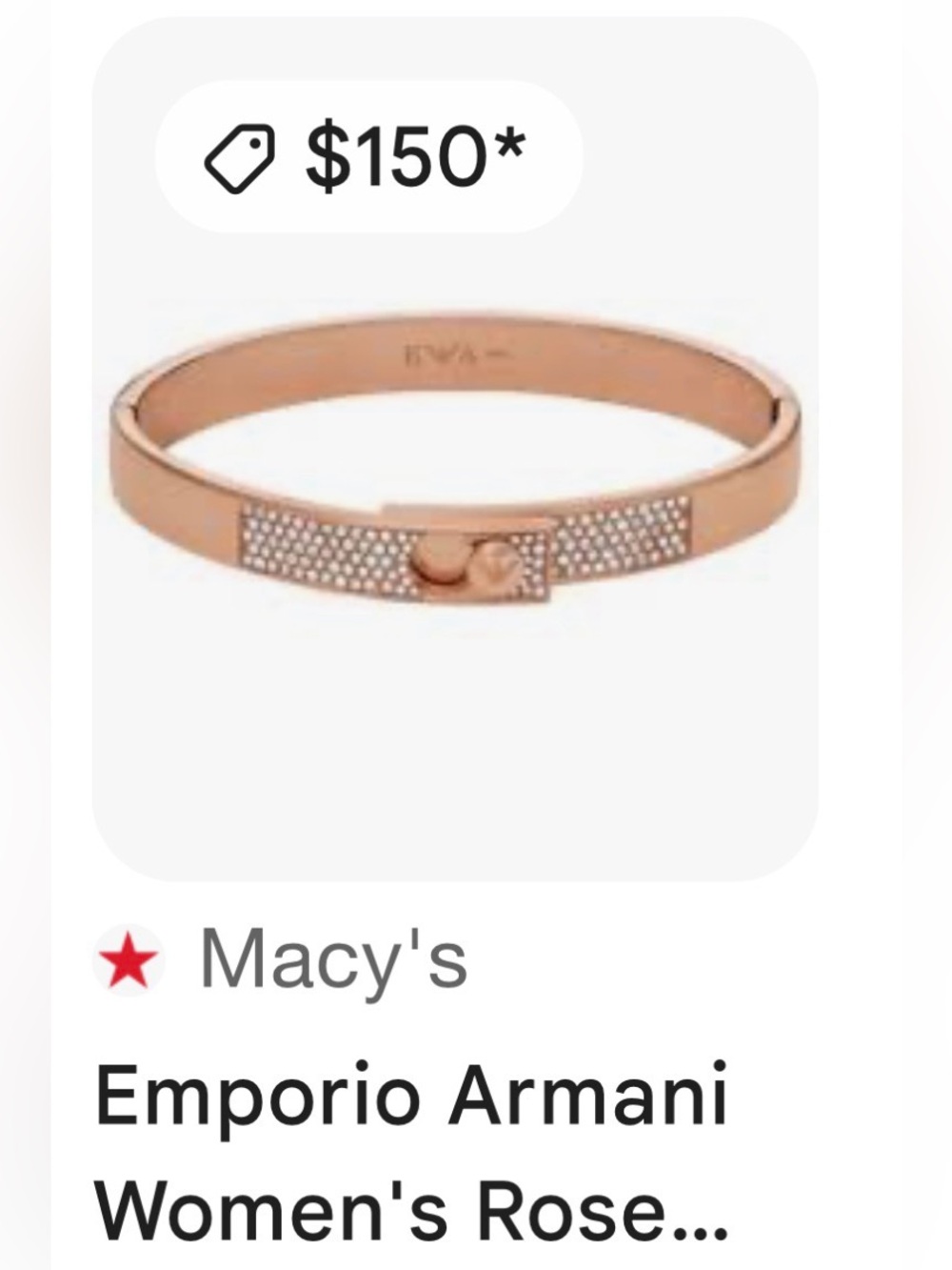 Emporio Armani Rose Gold Hinged Bracelet with Pavé Detail NWT